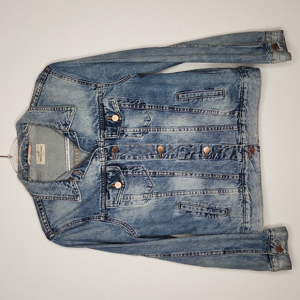 Marine Layer Classic Denim Trucker Jacket Distressed Size Medium